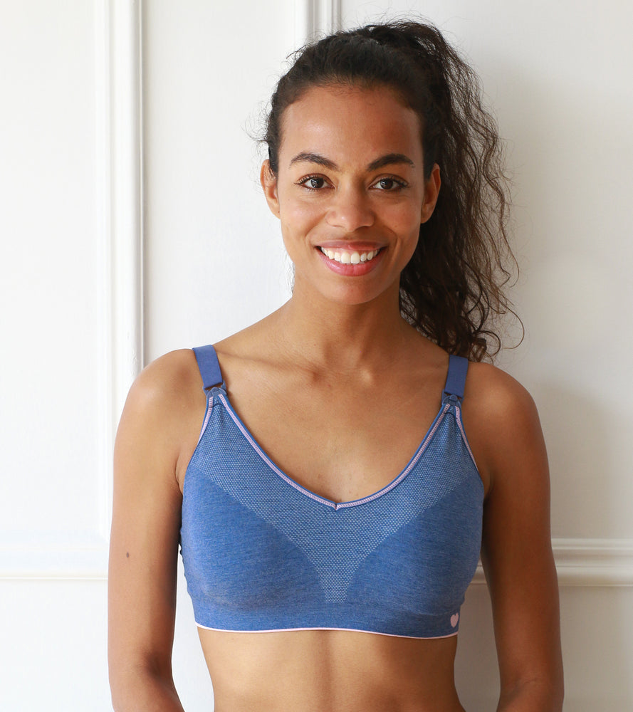 Seamless Nursing Bra, Indigo Blue - Maternity Bra by Lacticups® Bras Lacticups: The Original Breastmilk Collection Cup | Essential Breastfeeding Supply